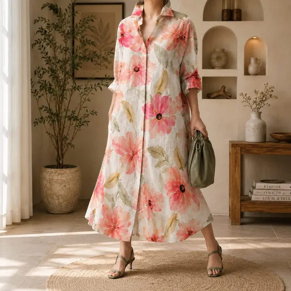 Pastel_Flower_Long_Shirt_Dress_For_Women