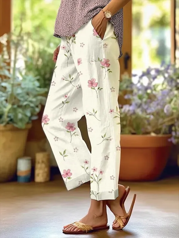 Pink_Floral_Print_Cotton_Pants_For_Women