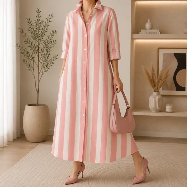 Pink_Stripes_Long_Shirt_Dress_For_Women