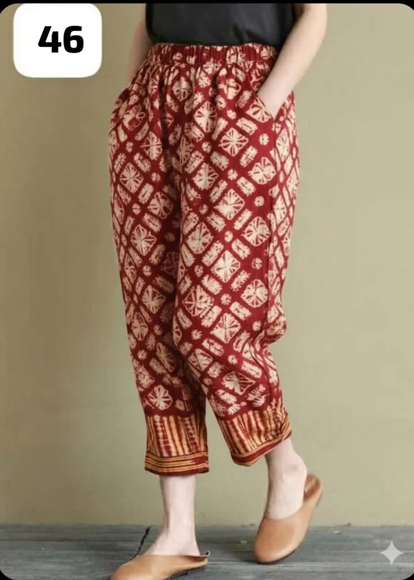 Red_Floral_Batik_Print_Cotton_Pants_For_Women