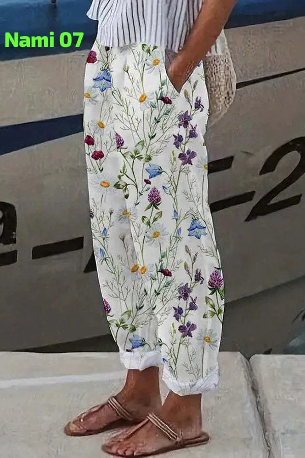 White_Floral_Print_Cotton_Pants_For_Women