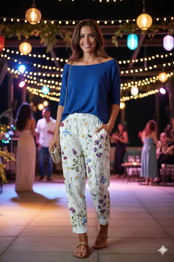 White_Floral_Print_Cotton_Pants_For_Women