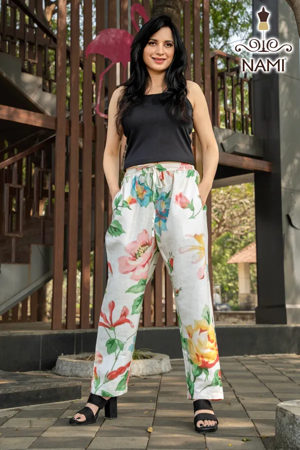 White_Floral_Print_Cotton_Pants