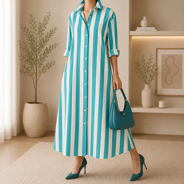 T.Blue_Stripes_Long_Shirt_Dress_For_Women