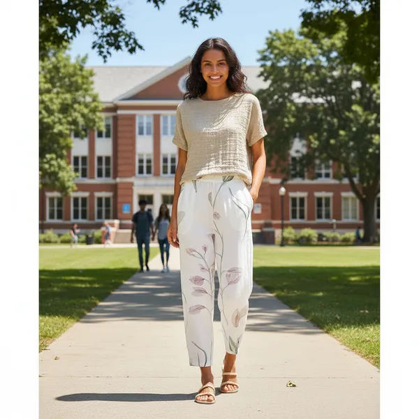 White_Floral_Print_Cotton_Pants_For_Women