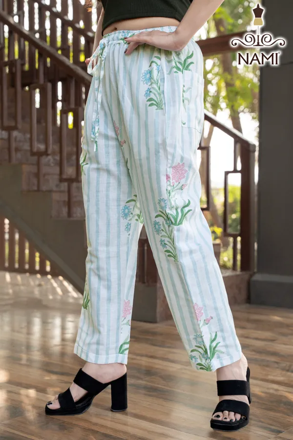 White_Floral_Pattern_Cotton_Pants_For_Women