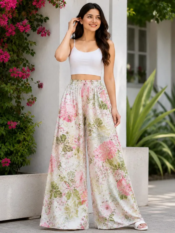 White_And_Pink_Floral_Print_Cotton_Palazzo_For_Women