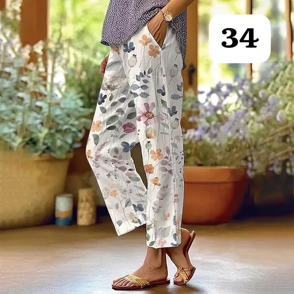White_Floral_Print_Cotton_Pants
