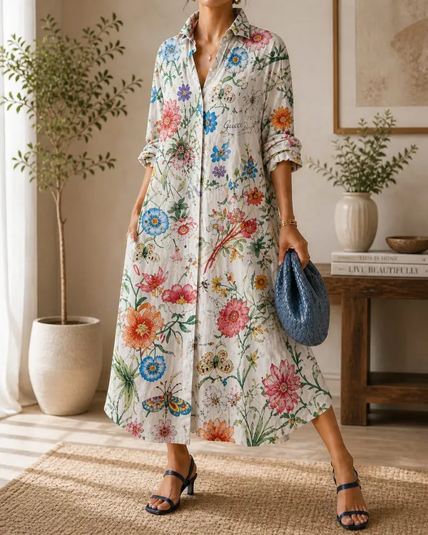 White_Floral_Printed_Long_Dress_For_Women