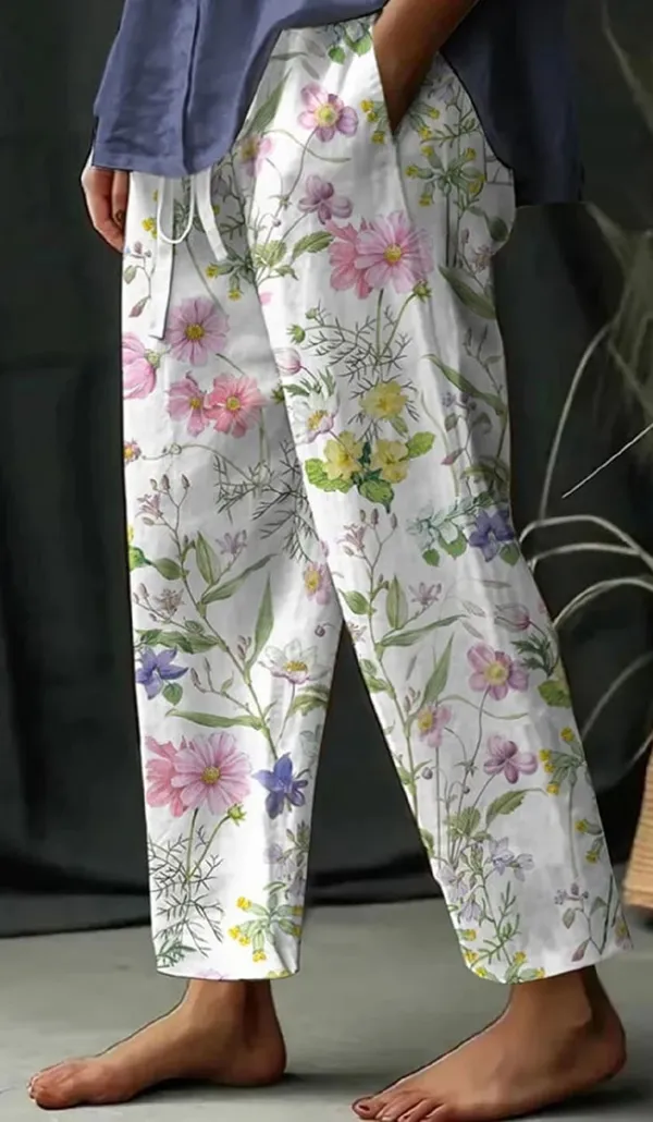 White_Floral_Print_Cotton_Pants