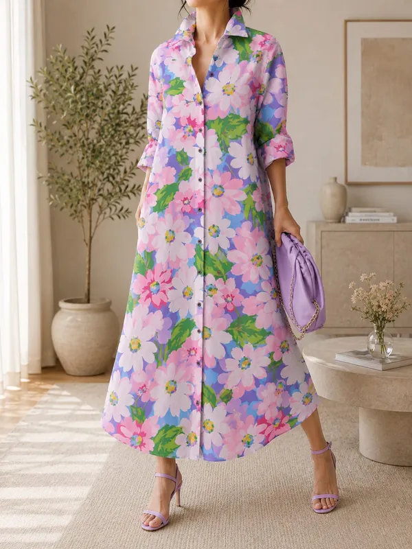 Flower_Floral_Printed_Shirt_Dress