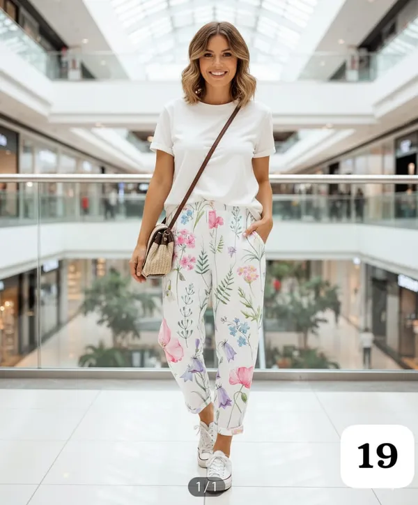White_Line_Print_Cotton_Pants_For_Women