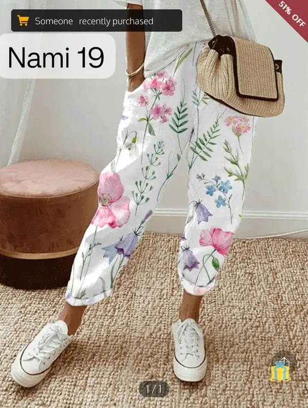 White_Line_Print_Cotton_Pants_For_Women