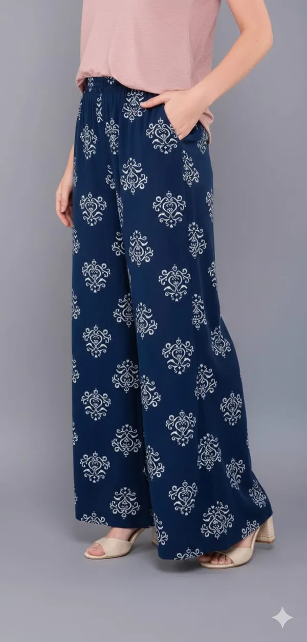 Indigo_Blue_Floral_Print_Cotton_Pants_For_Women