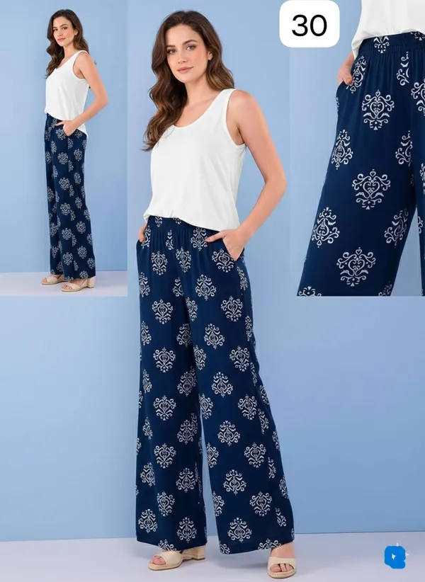 Indigo_Blue_Floral_Print_Cotton_Pants_For_Women