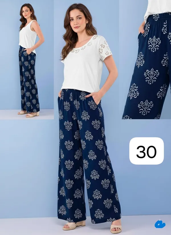 Indigo_Blue_Floral_Print_Cotton_Pants_For_Women