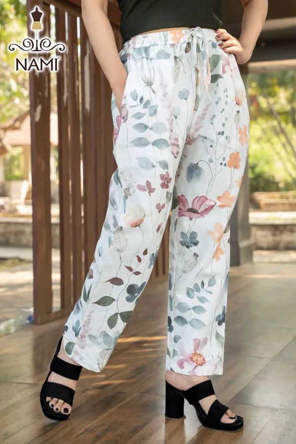 White_Floral_Print_Cotton_Pants