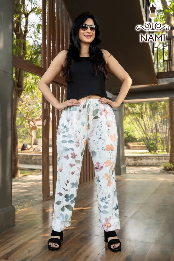 White_Floral_Print_Cotton_Pants
