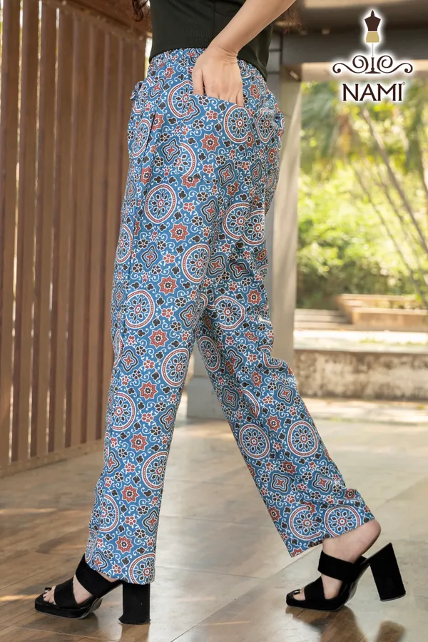 Light_Blue_Azrak_Floral_Print_Cotton_Pants_For_Women