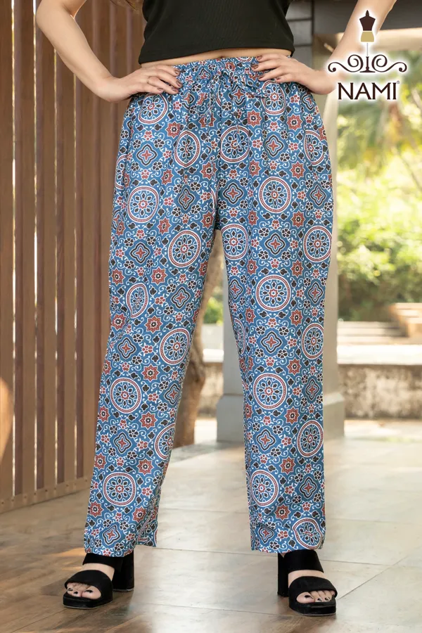 Light_Blue_Azrak_Floral_Print_Cotton_Pants_For_Women