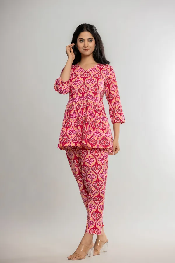 Peach_Premium_Cotton_Floral_Print_Co-Ord_Set_For_Women_&_Girls
