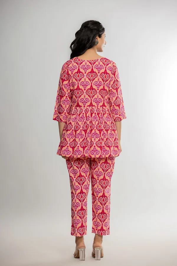 Peach_Premium_Cotton_Floral_Print_Co-Ord_Set_For_Women_&_Girls
