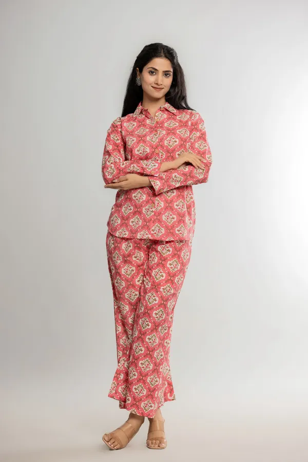 Peach_Premium_Cotton_Floral_Print_Co-Ord_Set_For_Women_&_Girls
