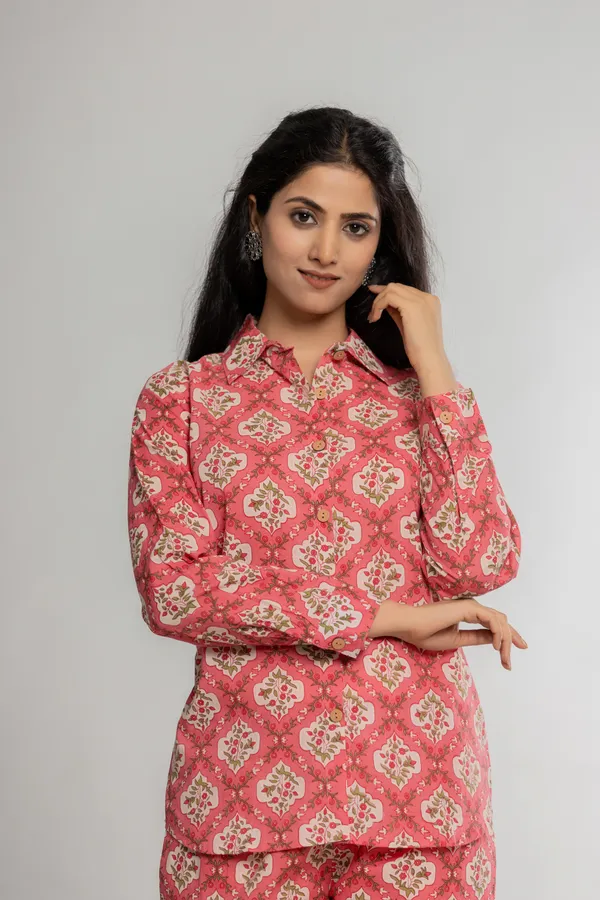 Peach_Premium_Cotton_Floral_Print_Co-Ord_Set_For_Women_&_Girls