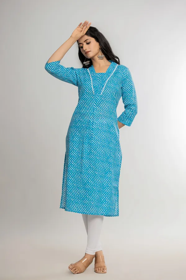 Blue_Premium_Cotton_Lahriya_Print_Kurti_For_Women_&_Girls