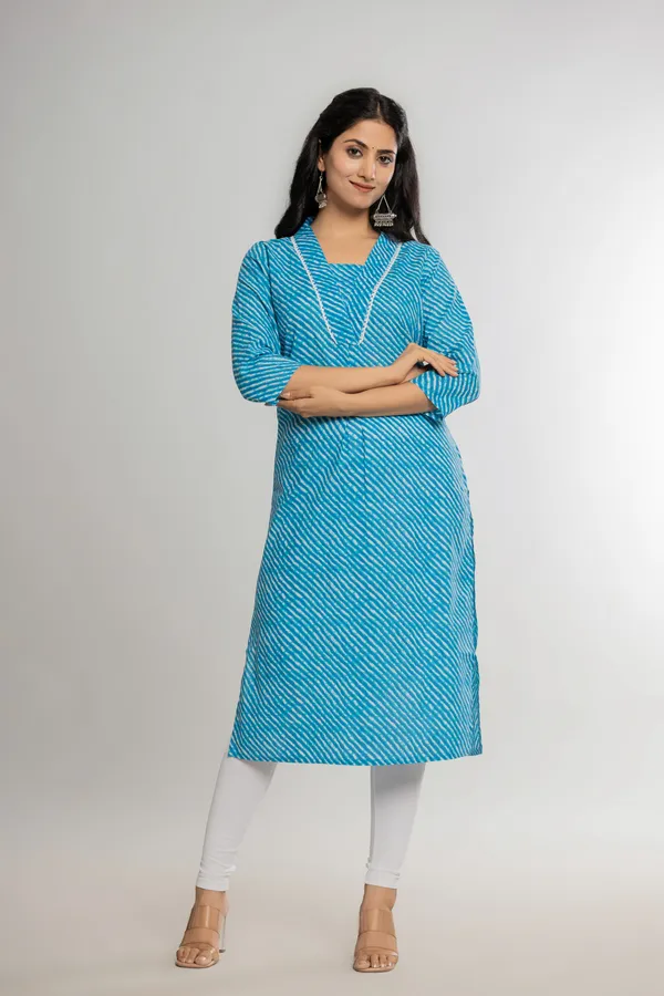Blue_Premium_Cotton_Lahriya_Print_Kurti_For_Women_&_Girls
