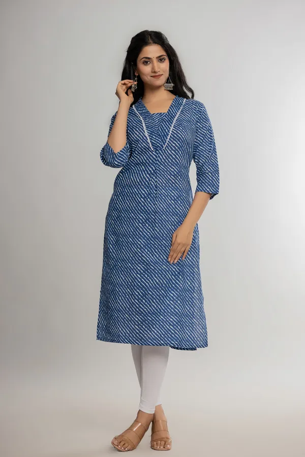 Navy_Blue_Premium_Cotton_Lahriya_Print_Kurti_For_Women_&_Girls