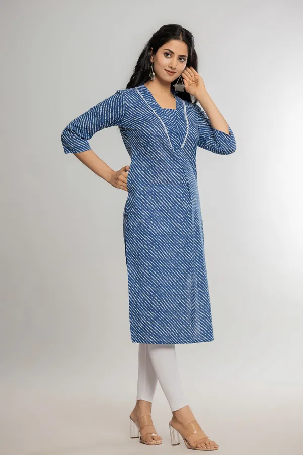 Navy_Blue_Premium_Cotton_Lahriya_Print_Kurti_For_Women_&_Girls