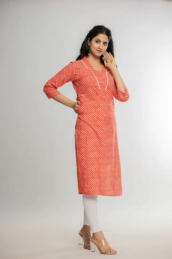 Orange_Premium_Cotton_Lahriya_Print_Kurti_For_Women_&_Girls