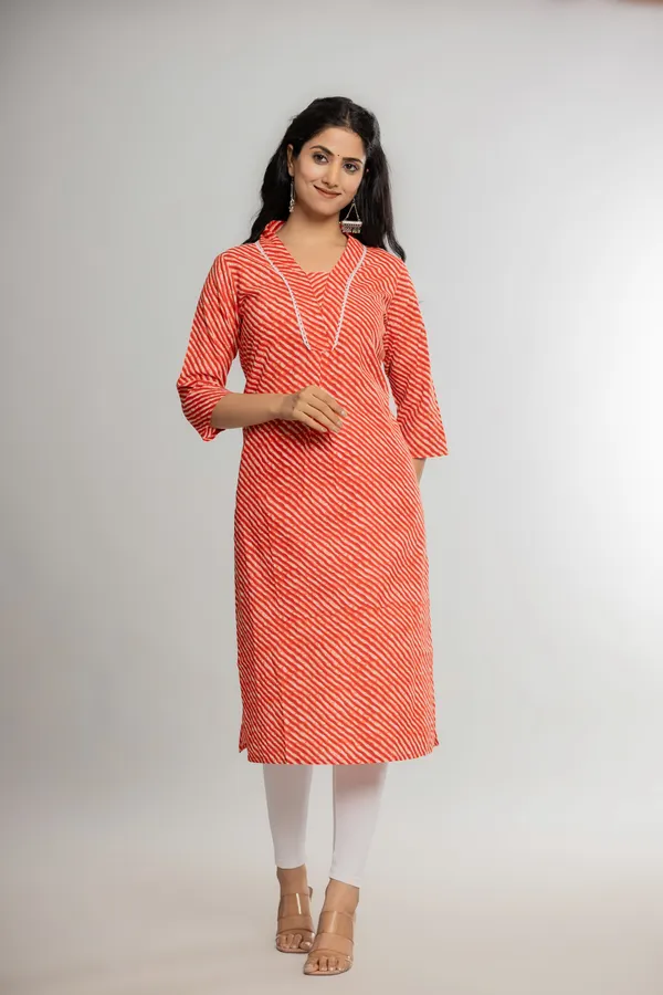 Orange_Premium_Cotton_Lahriya_Print_Kurti_For_Women_&_Girls