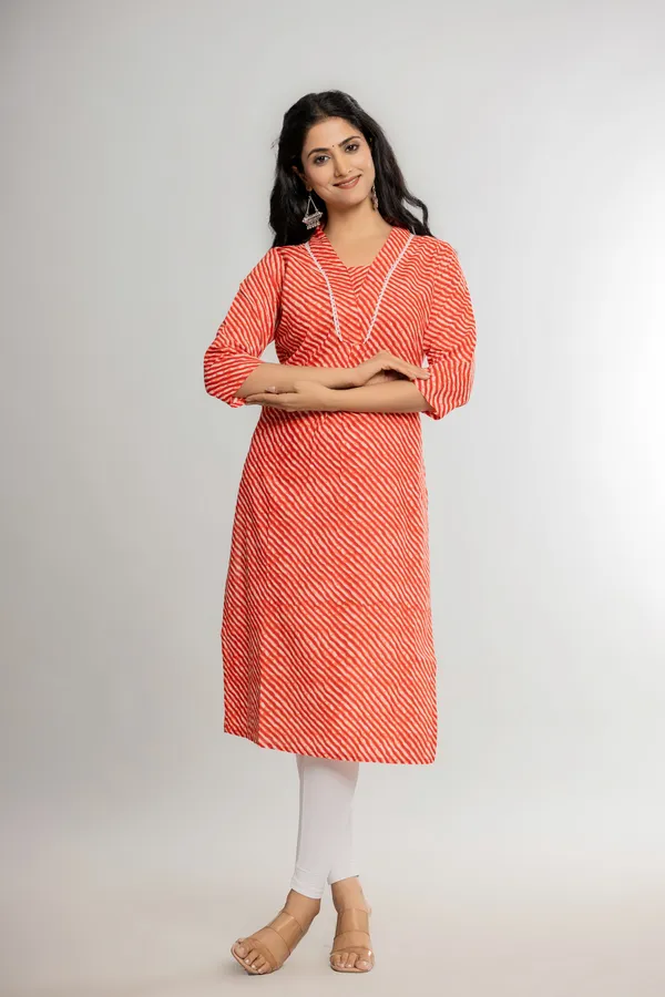 Orange_Premium_Cotton_Lahriya_Print_Kurti_For_Women_&_Girls