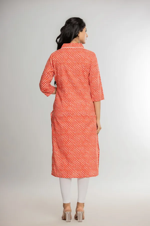 Orange_Premium_Cotton_Lahriya_Print_Kurti_For_Women_&_Girls