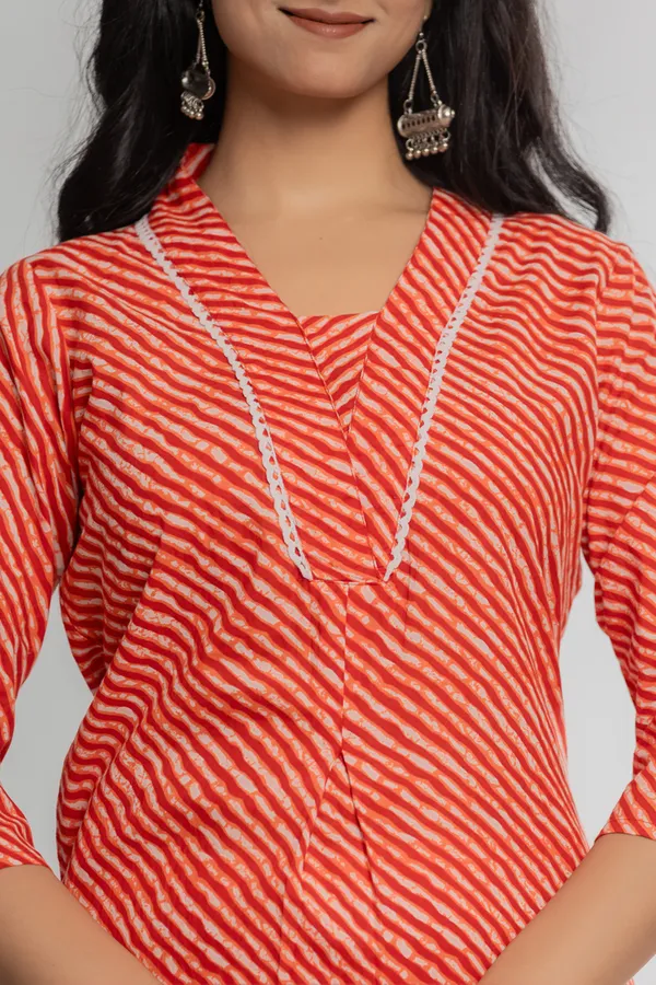 Orange_Premium_Cotton_Lahriya_Print_Kurti_For_Women_&_Girls