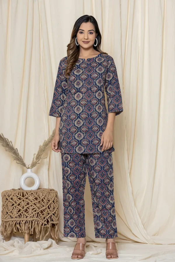 Navy_Blue_Premium_Cotton_Floral_Print_Night_Suit_For_Women_&_Girls