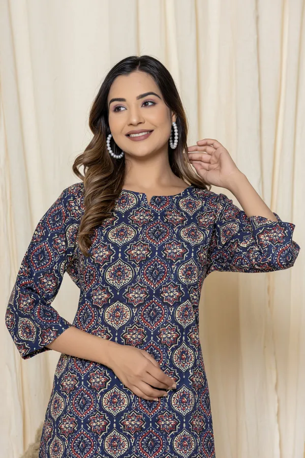 Navy_Blue_Premium_Cotton_Floral_Print_Night_Suit_For_Women_&_Girls