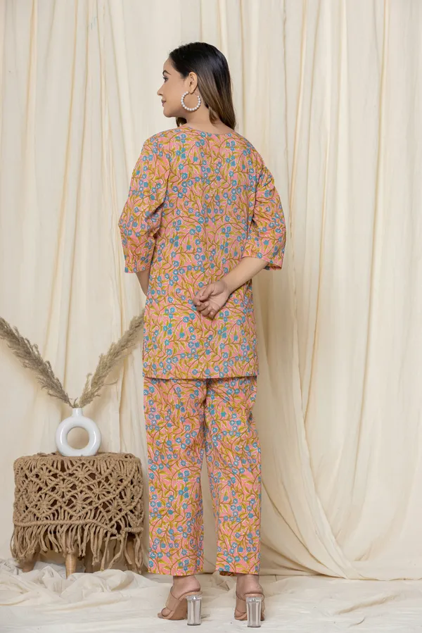 Orange_Premium_Cotton_Floral_Print_Night_Suit_For_Women_&_Girls