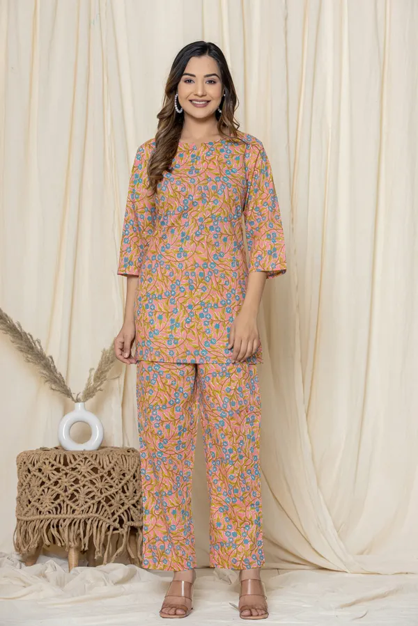 Orange_Premium_Cotton_Floral_Print_Night_Suit_For_Women_&_Girls