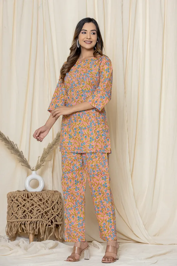 Orange_Premium_Cotton_Floral_Print_Night_Suit_For_Women_&_Girls