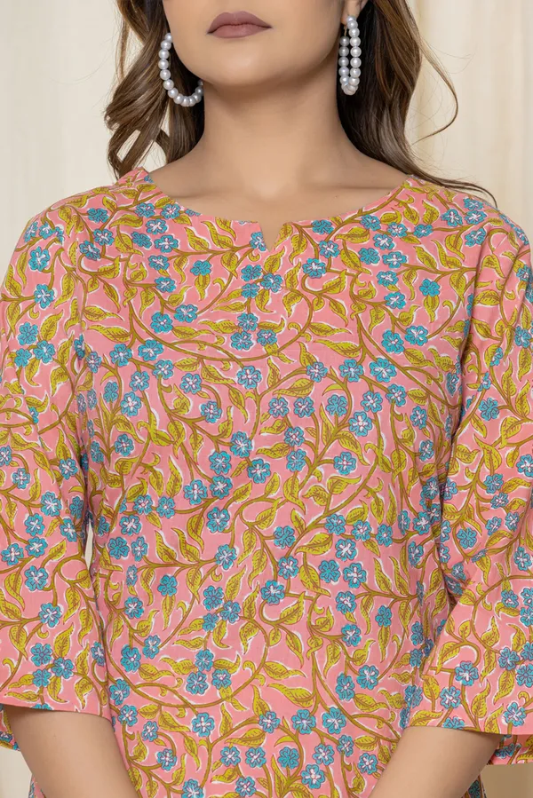 Orange_Premium_Cotton_Floral_Print_Night_Suit_For_Women_&_Girls