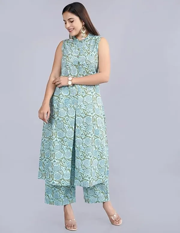 Green_Premium_Cotton_Floral_Print_Kurti_Plazzo_Set_For_Women_&_Girls