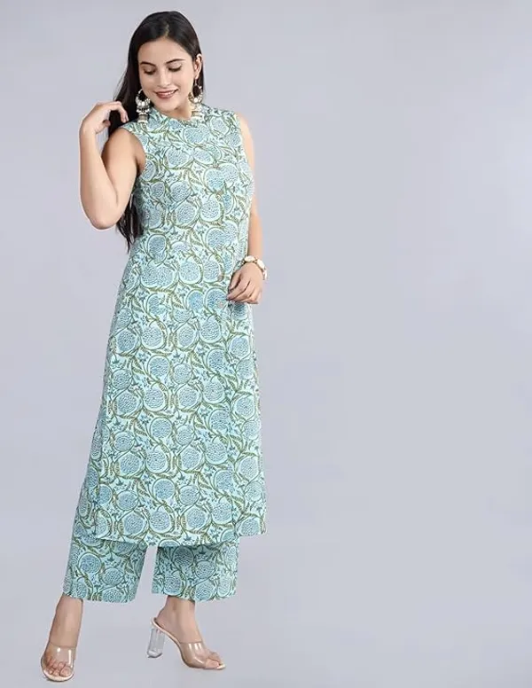 Green_Premium_Cotton_Floral_Print_Kurti_Plazzo_Set_For_Women_&_Girls