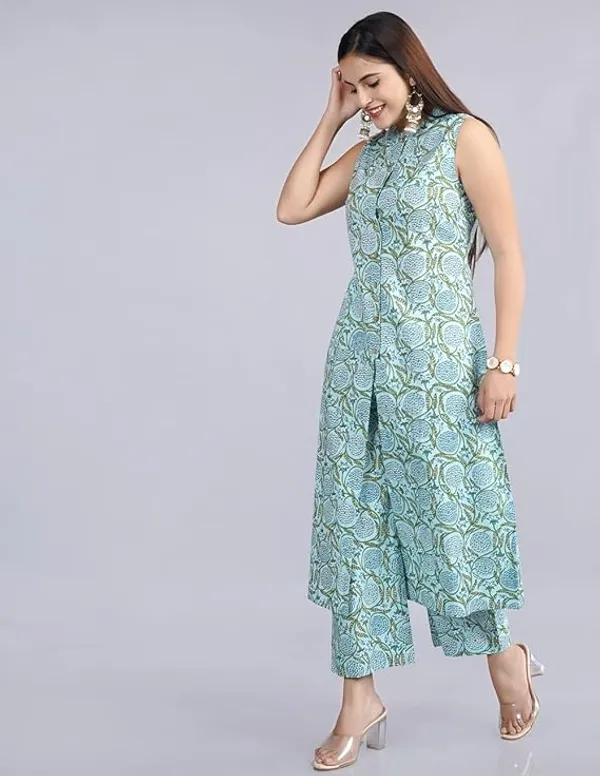 Green_Premium_Cotton_Floral_Print_Kurti_Plazzo_Set_For_Women_&_Girls