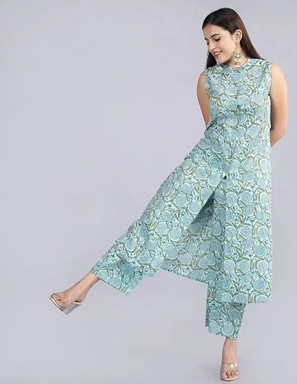 Green_Premium_Cotton_Floral_Print_Kurti_Plazzo_Set_For_Women_&_Girls