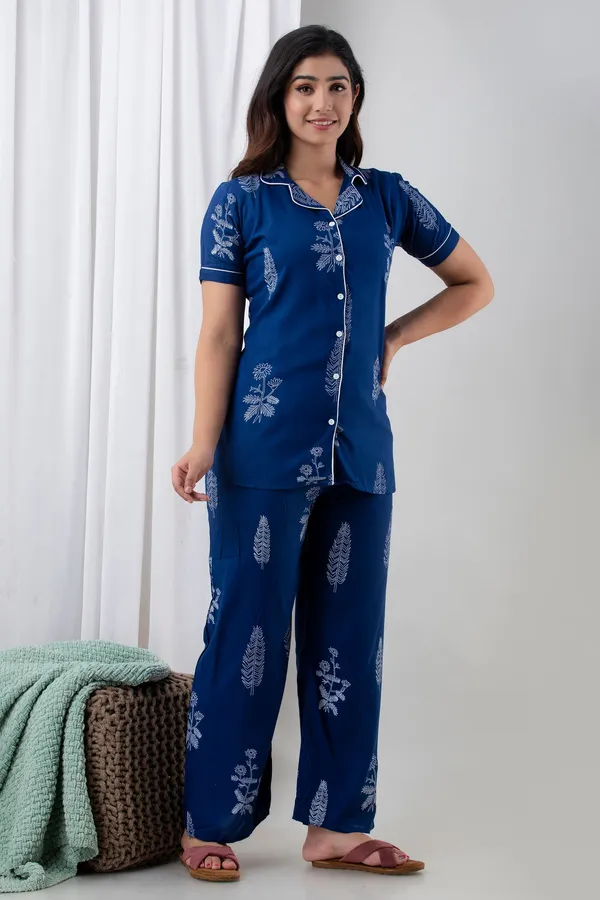 Blue_Rayon_Printed_Night_Suit_Set_For_Women