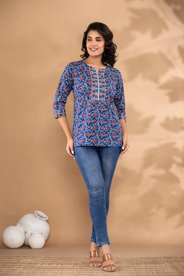 Blue_Cotton_Printed_Tunic_For_Women