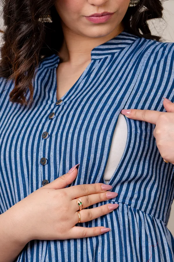 South_Cotton_Blue_Lining_Printed_Flared_Maternity_Dress